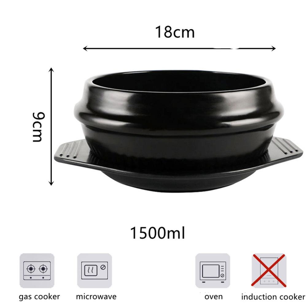 Korean Ceramic Bowl Korean Dolsot for Bibimbap Soup and Other Food with Tray Pig Ceramic Pot Korean Pot Stone Bowl Cooking Pot: 1500ml