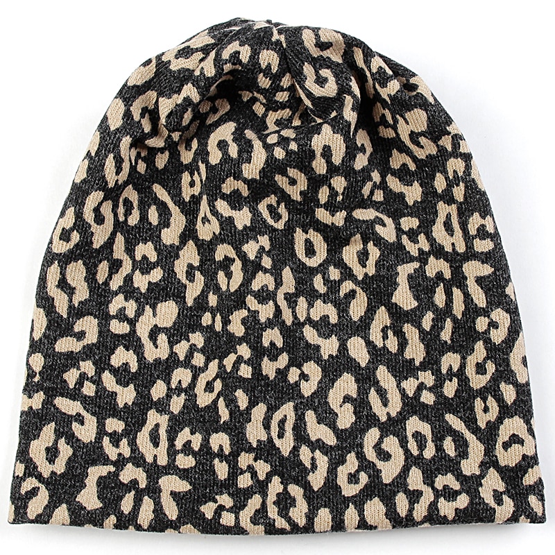 Geebro dam mössa randig kvinnlig mössa skullies casual polyester bomull leopard halsduk keps höst vinter varma mössor
