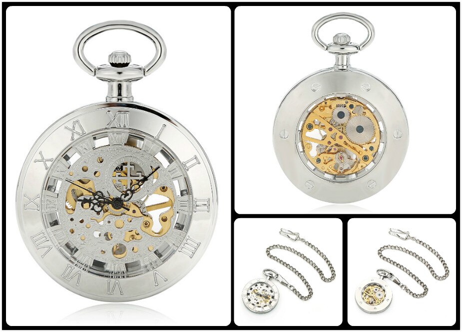 SHUHANG Mens Skeleton Zakhorloge Mechanische Beweging Hand Wind Romeinse Cijfers Vintage Stijl Reloj De Bolsillo: TH005