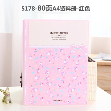 Fresh Flower Paper File Holders A4 Document Holder Paper Folder Storage Binder Pouch Package Office School 30/40/60/80pages: 80 pages-pink