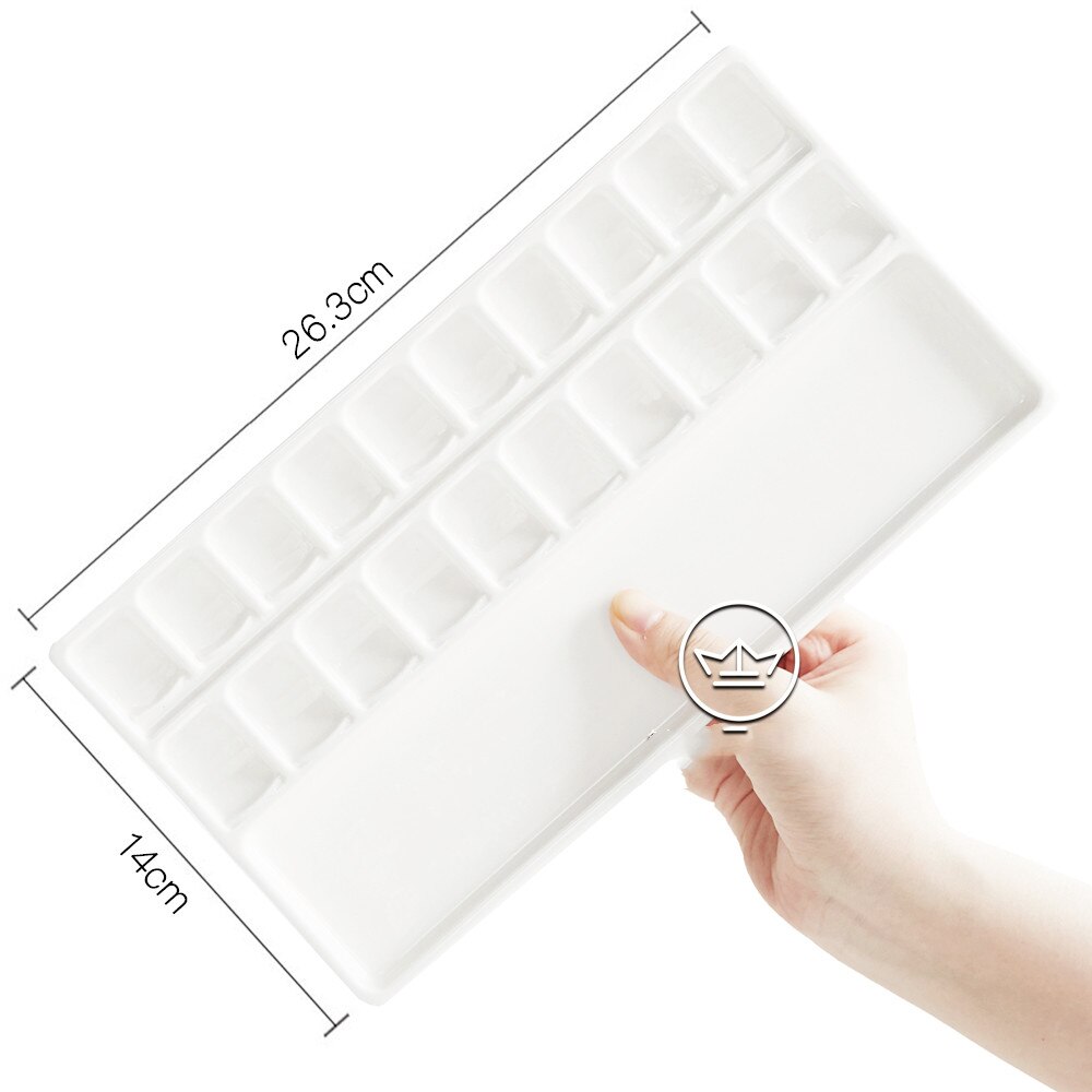 Ceramic watercolor palette rectangular multi-grid white porcelain palette art supplies paint palette with lid: 20 cells