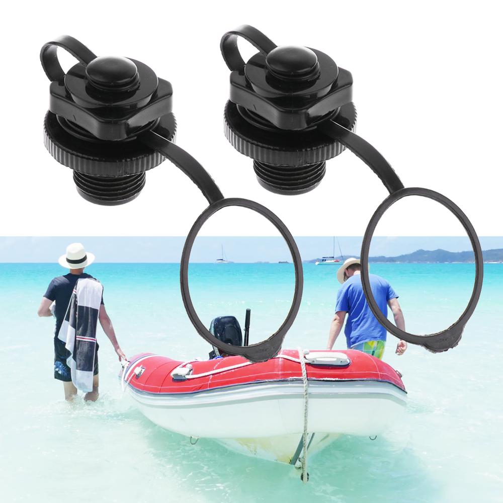 2Pcs Durable Plastic Safety Air Valve Nozzle One-way inflatio for Inflatable Boat Rubber Kayak Tender Raft Mattress Airbed Black