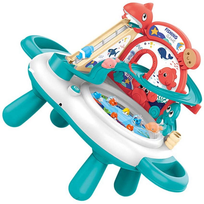 Magnetischer angeltisch, spielzeugfisch mit rutsche, sandkasten-aktivitätstisch, strandspielzeug ohne batterie mit treppenrutsche: Grün