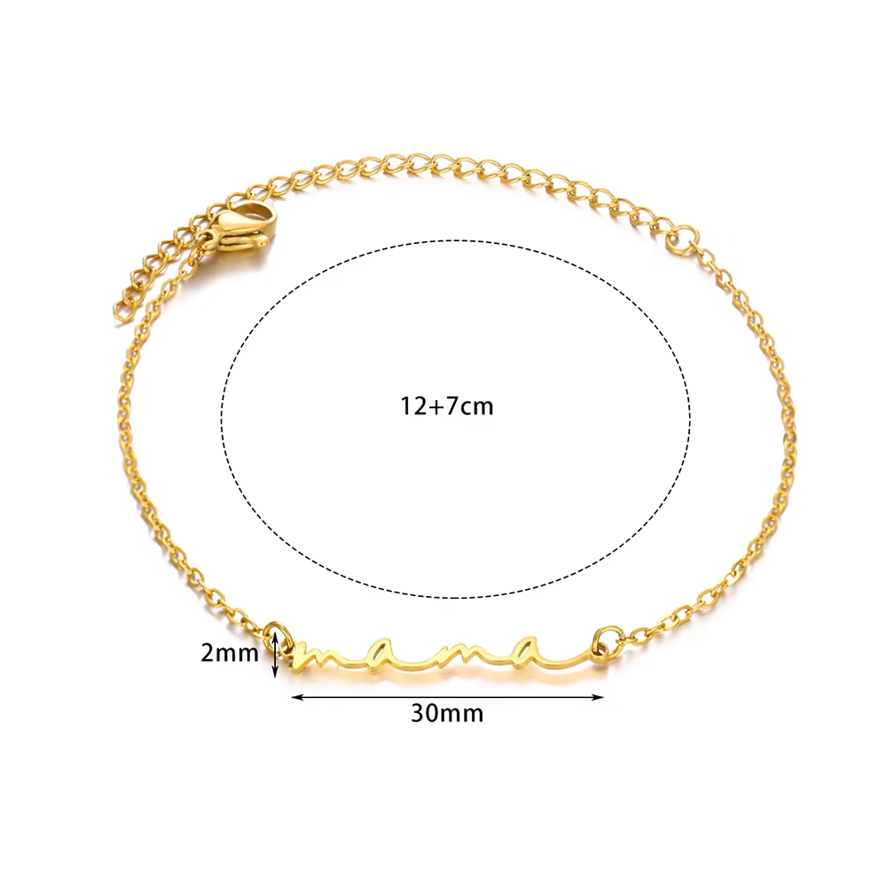 Delicate mini "mama" letter bracelet for women, gold-colored, stainless steel, elegant adjustable link chain, mother's day jewelry, mum gift