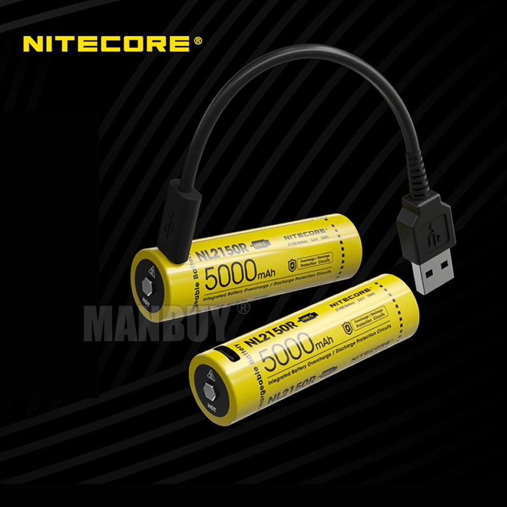 NITECORE NL2150R 21700 5000mAh 3.6V Protected Lithium Ion (Li-ion) Button Top Rechargeable Battery Built-In USB-C Charging Port