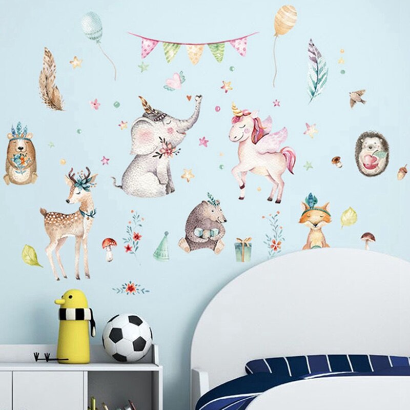 Cute Animal Unicorn Wall Sticker For Kids Rooms Home Decor Animal Sticker Wallpaper Girls Room Decoration Wall