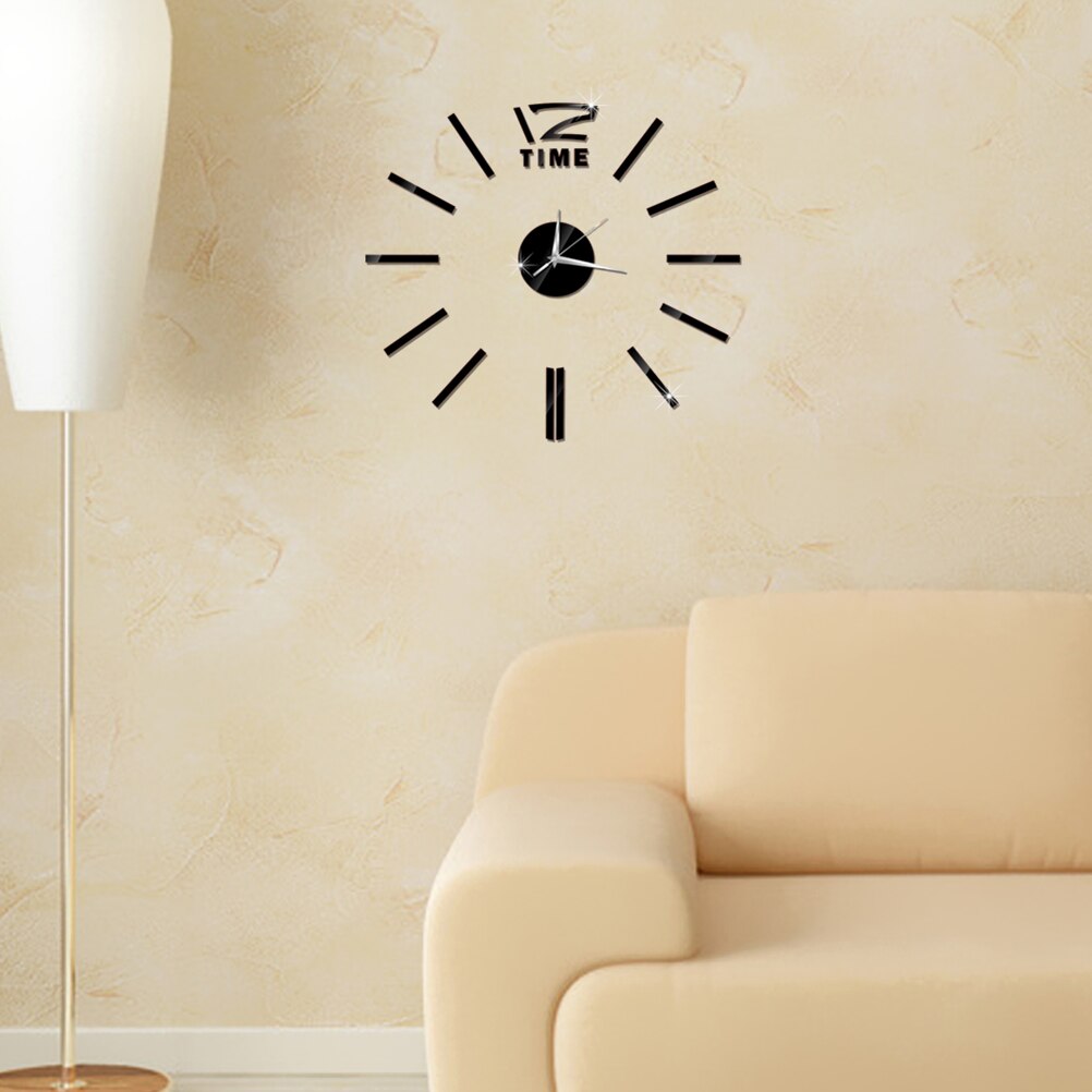 Modern DIY Wall Clock Large Frameless 3D Wall Clock Mirror Stickers for Home Living Room Office Decor (Golden)