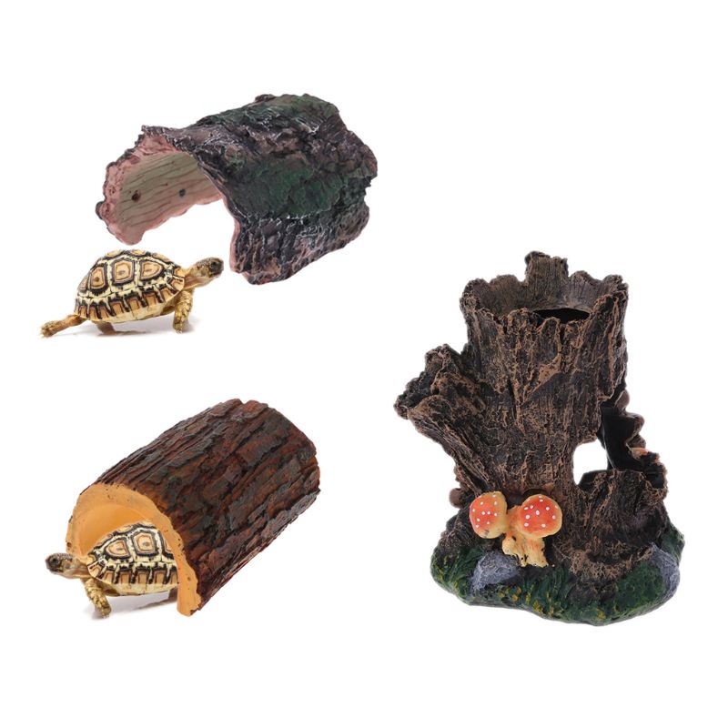 Reptile Vivarium Hiding Case Snake Gecko Dragon Half Log Hide Rock Tree Hole reptile accessories
