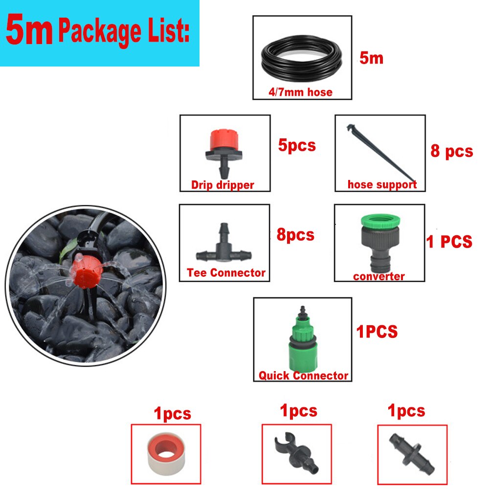 5m-25m Hose Micro Drip Irrigation System Farm Plant Flowers Micro Sprinklers Drip Watering Kits DIY Automatic Irrigation Tools: 5m Kit
