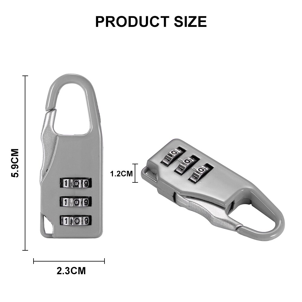 3 Dial Digit Password Combination Padlock Suitcase Mini Coded Keyed Anti-Theft Locks Multi Colors Safe Metal Code Lock
