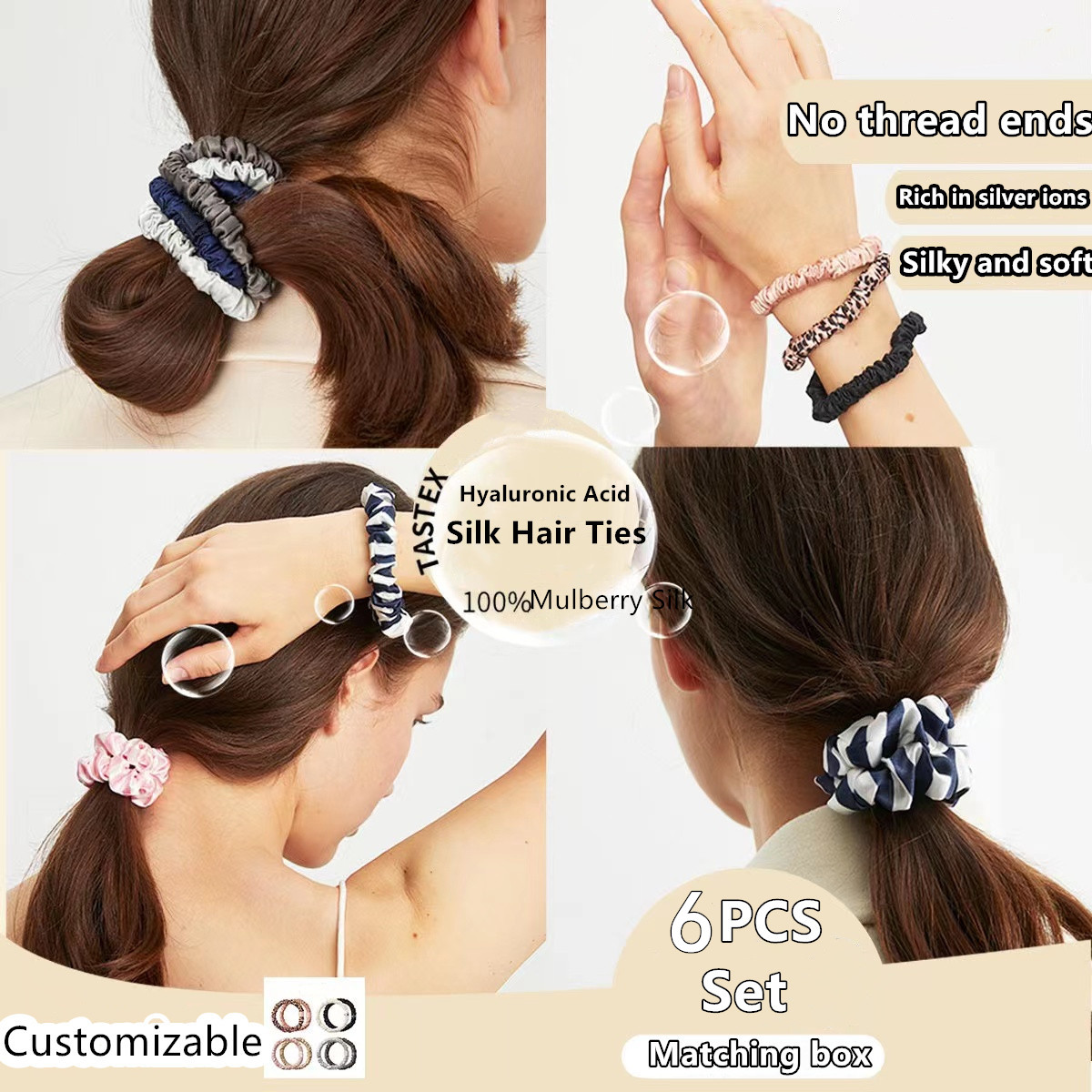 100% pura morera 6A seda pelo Scrunchie diademas hechas a mano mujeres niña accesorios para el cabello Color puro Natural HairTies caja 6 uds