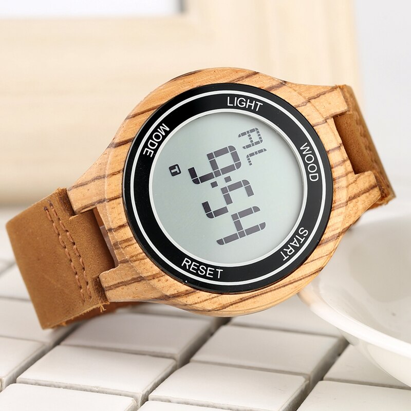 LED Display Watch Men's Luxury Brand Wood Watch Night Vision Digital Watches Men Handmade Wooden Men Clocks reloj hombre