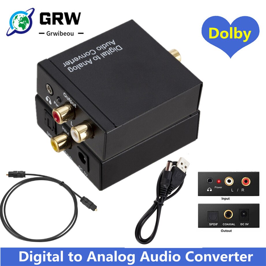 GRWIBEOU – convertisseur USB DAC 3.5mm, Audio numérique vers analogique, Toslink Coaxial Fiber optique, numérique vers analogique, Audio stéréo RCA
