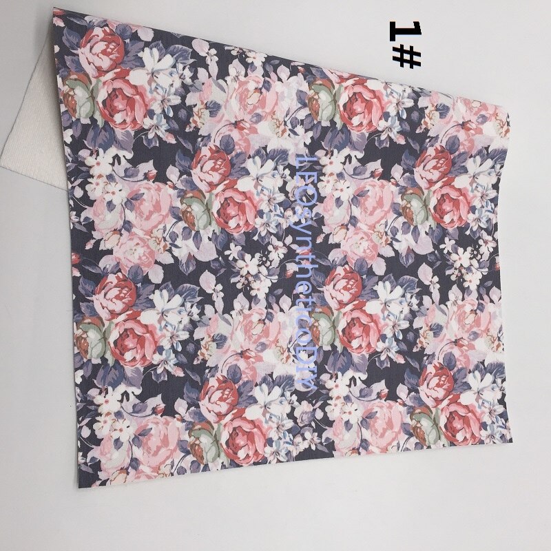1PC 21X29CM Bloemen Gedrukt Faux Leer Stof, Synthetisch Leer Lakens, PU Leer Voor Maken Bows LEOsyntheticoDIY T343A
