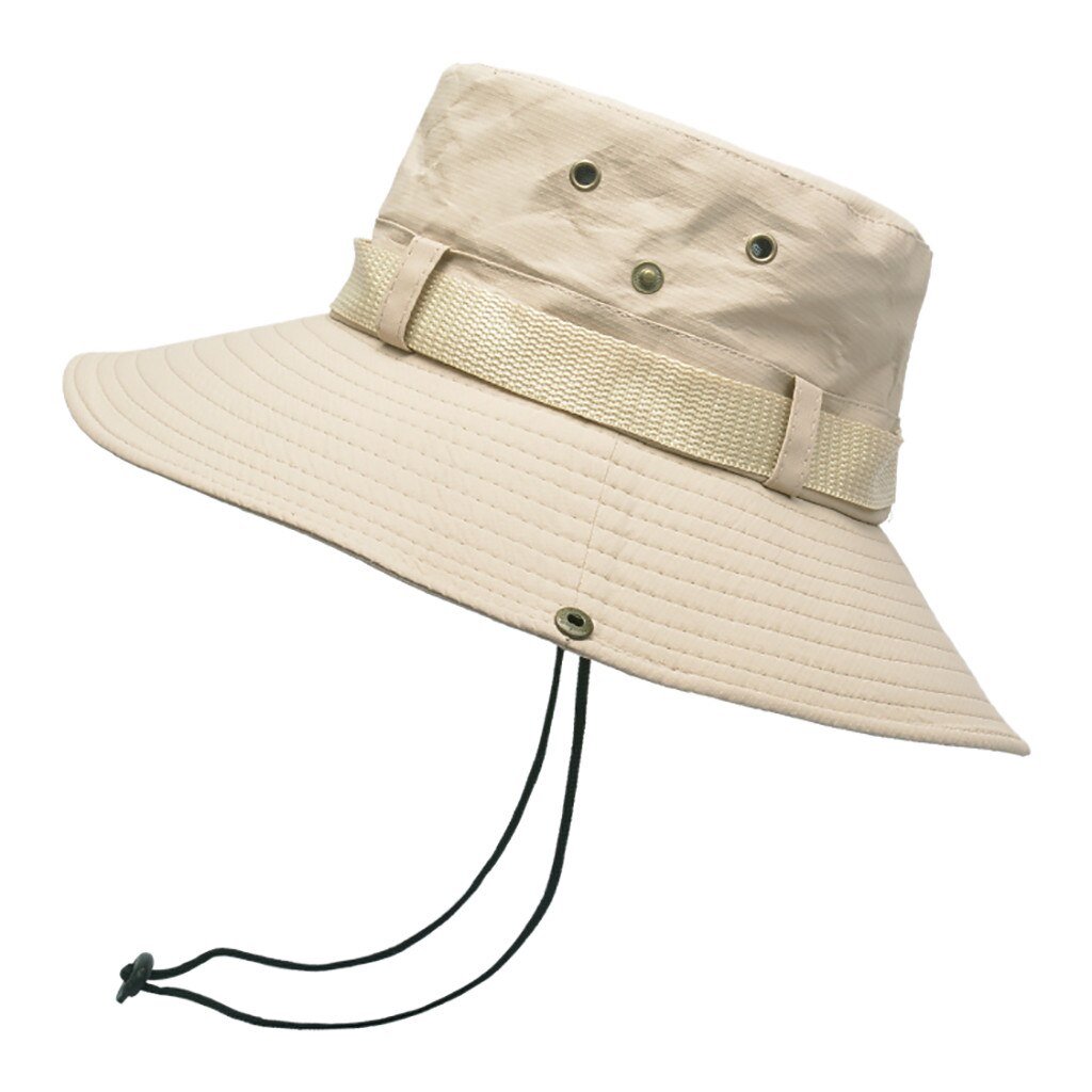 Mens Summer Outdoor Sun Hat Sun Protection Breathable Solid Fisherman Cap Foldable Lacing Bucket Hat Gorras Hombre: Beige
