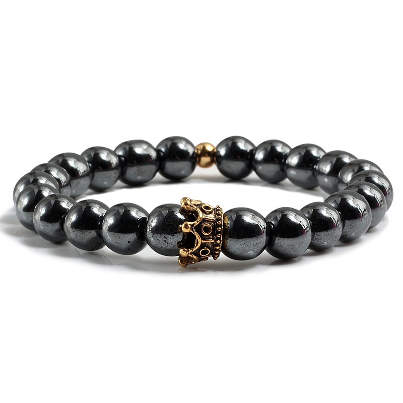 Heiße Neue Charme Krone Männer Armreifen Natürliche Stein Weiß Porzellan Perlen Armbänder Hand Zubehör Für Frauen Elastische Seil Hand Kette: Magie Pistole Schwarz3