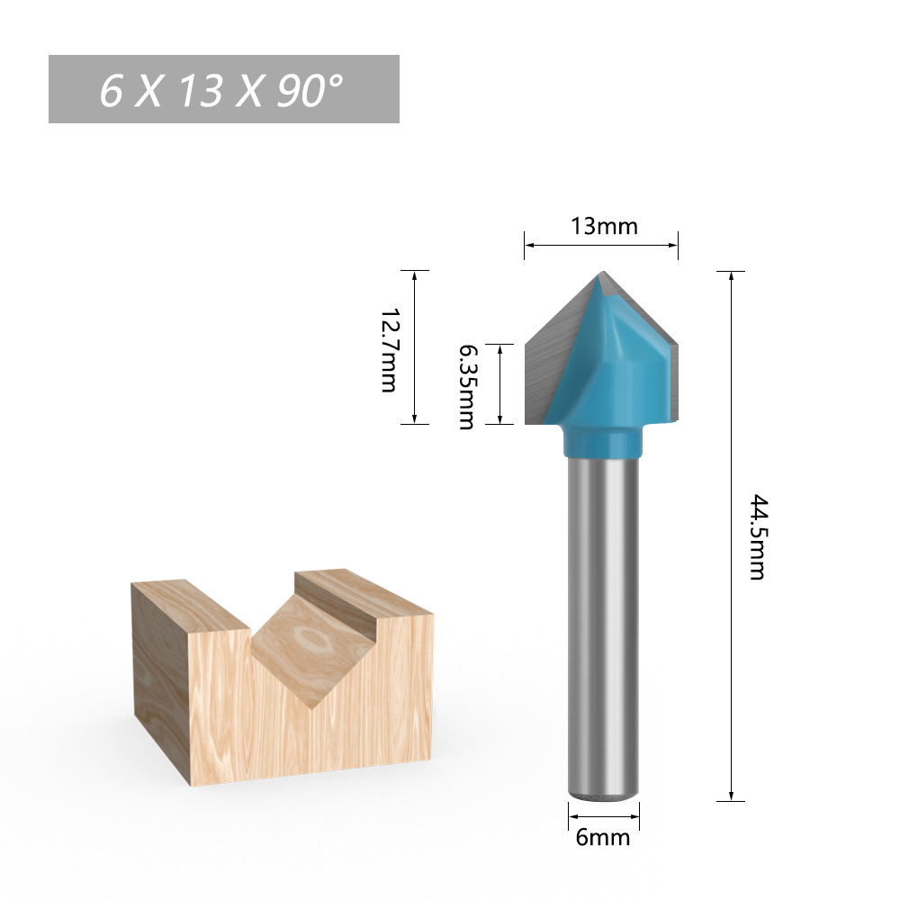 1pc 6mm Shank 60 90 120 150 degree V-shaped Router Bit, 3D wood MDF router bit CNC solid carbide end mill: 6X13X90