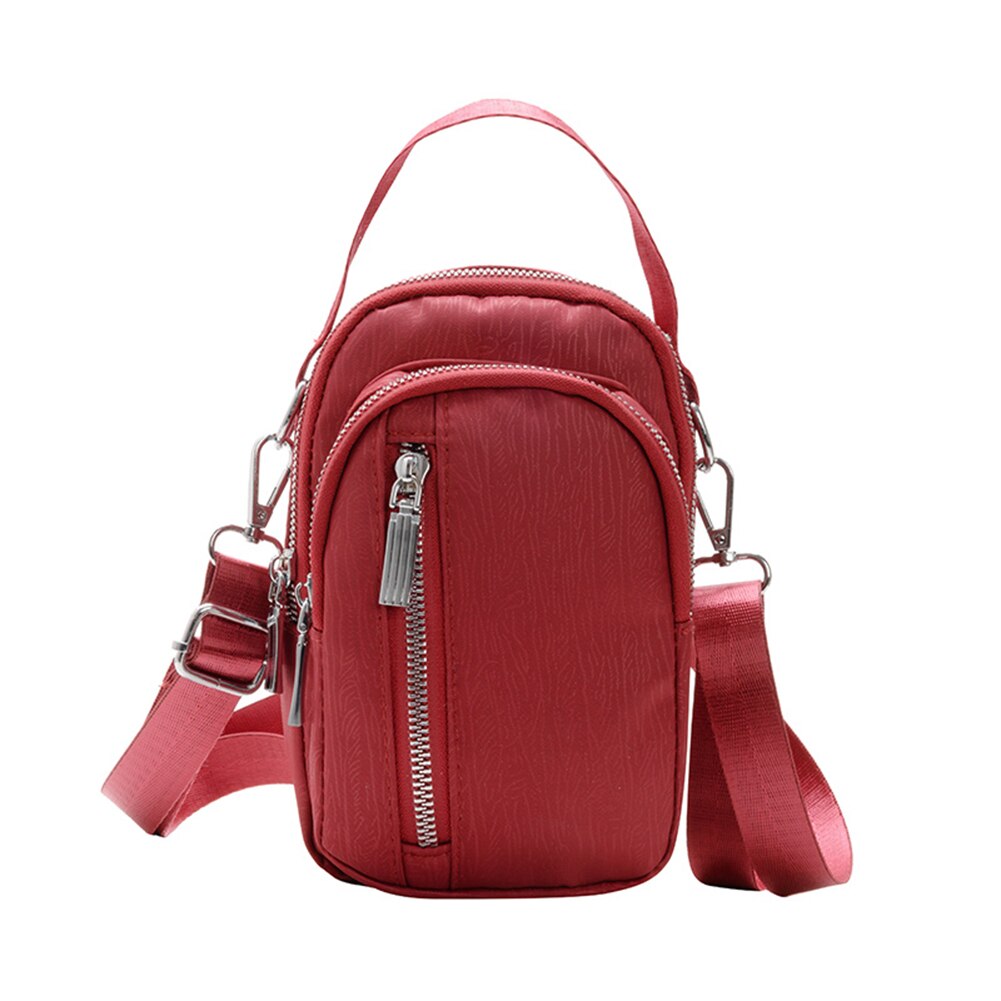 Dames kleine schoudertassen nylon effen kleur rits dames schoudertas crossbody messenger handtas: Rood