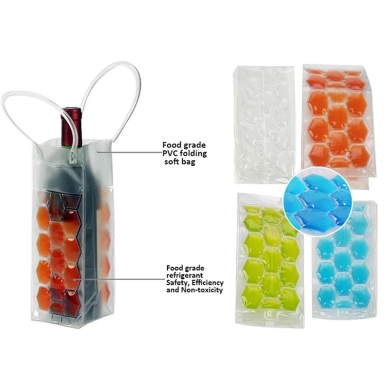 PVC Leakproof Ice Bag ECO Friendly Transparent Ice Pack Portable Ice Bucket Wine Bottle Chiller with Carry Handle Ice-Cold Tools
