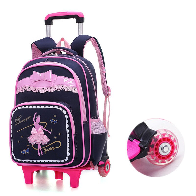 Cartoon 2 Wheels Girls Trolley School Bags Backpack Detachable Children Rolling Book Bag Waterproof Travel Bags Mochila