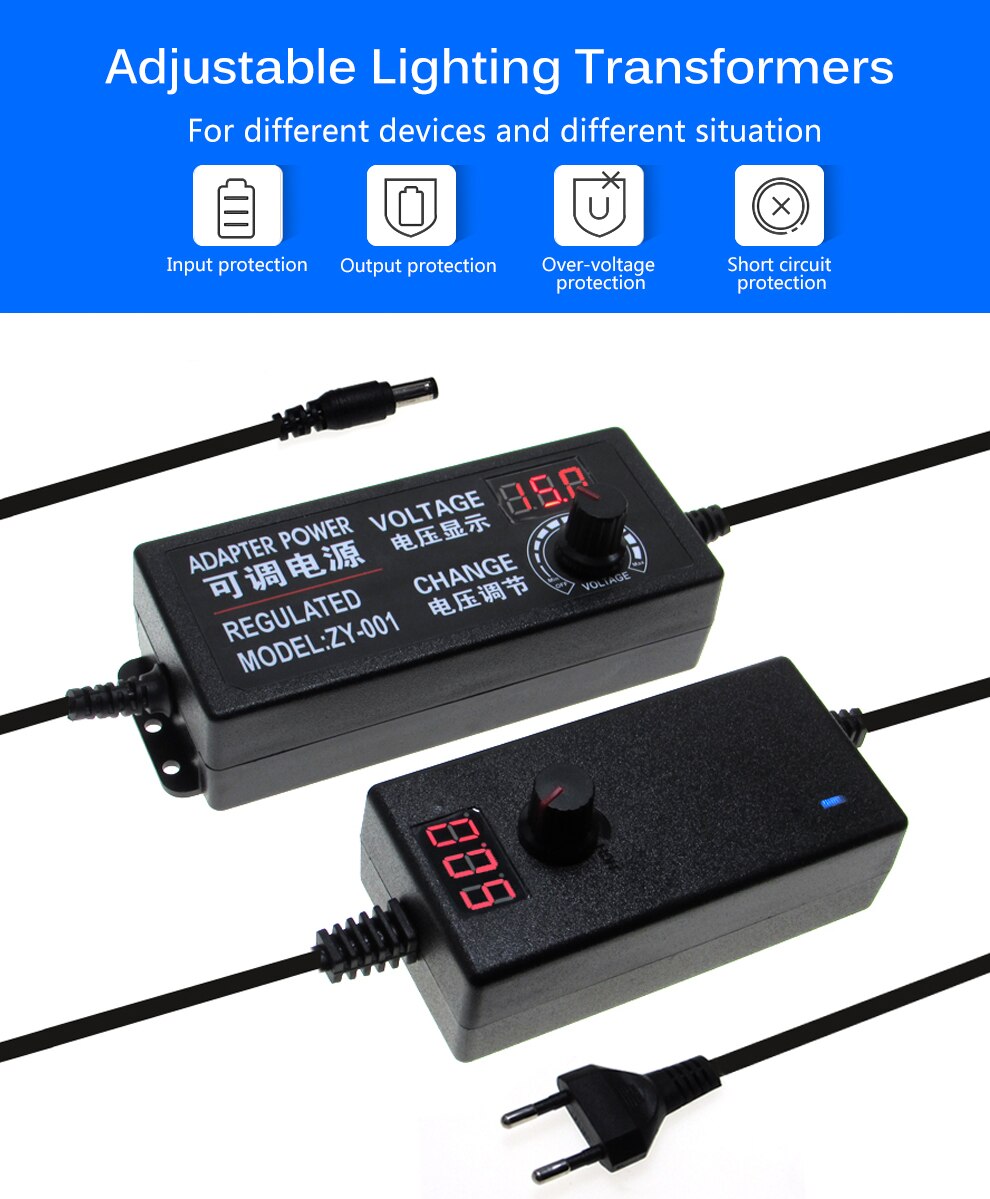 Adjustable Adapter With Display Screen AC to DC 3V-12V 3V-24V 9V-24V Voltage Regulated Power Supply Adatpor 3 12 24V