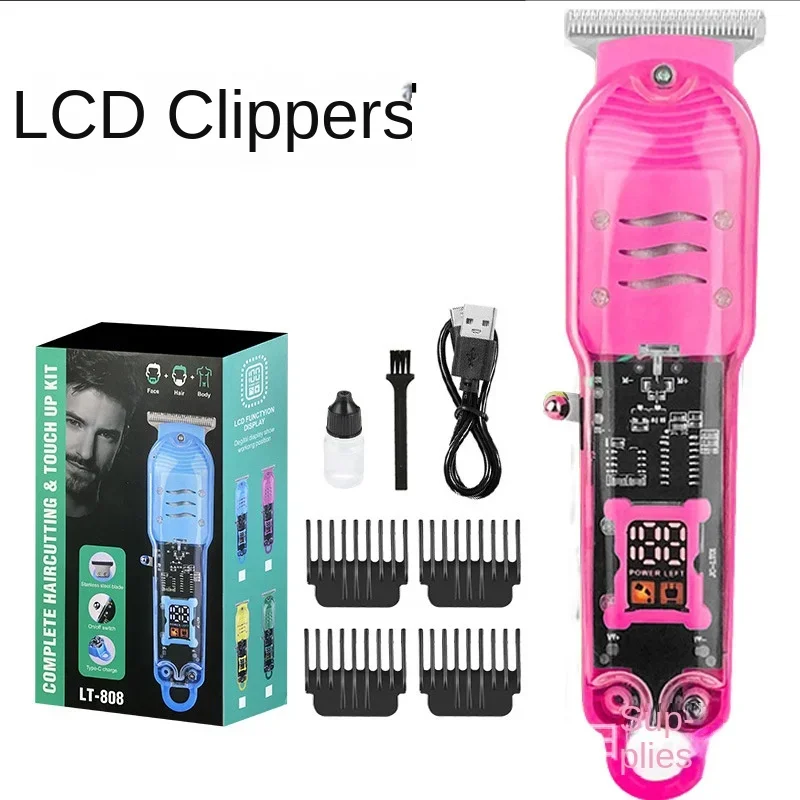 Hair Cutting Machine Rechargeable Clipper Transparent Electric Hair Trimmers For Men Cordless Hair Cut Machine: Pink