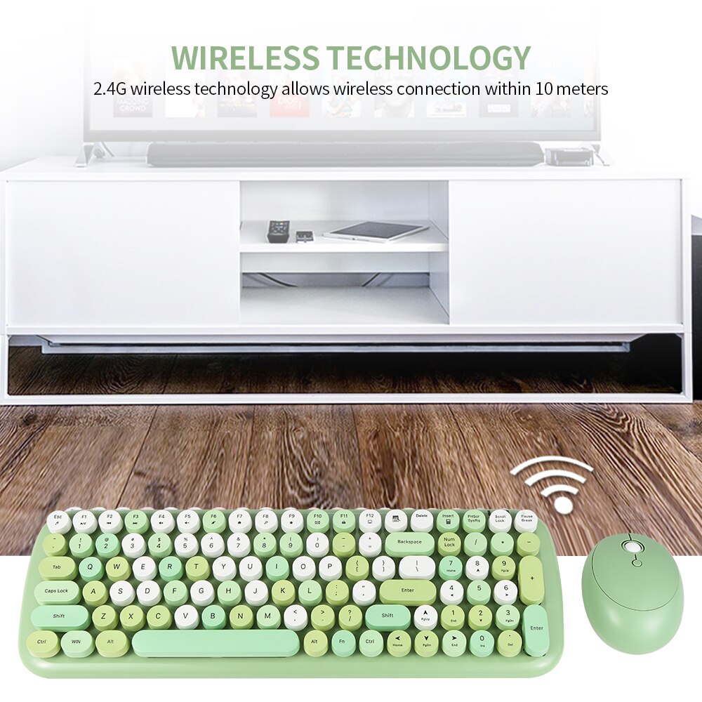Mofii Candy XR 2.4G Wireless Keyboard Mouse Combo with 100-key Round Keycaps Mixed Color Keyboard 4-key Ergonomic Mouse Green