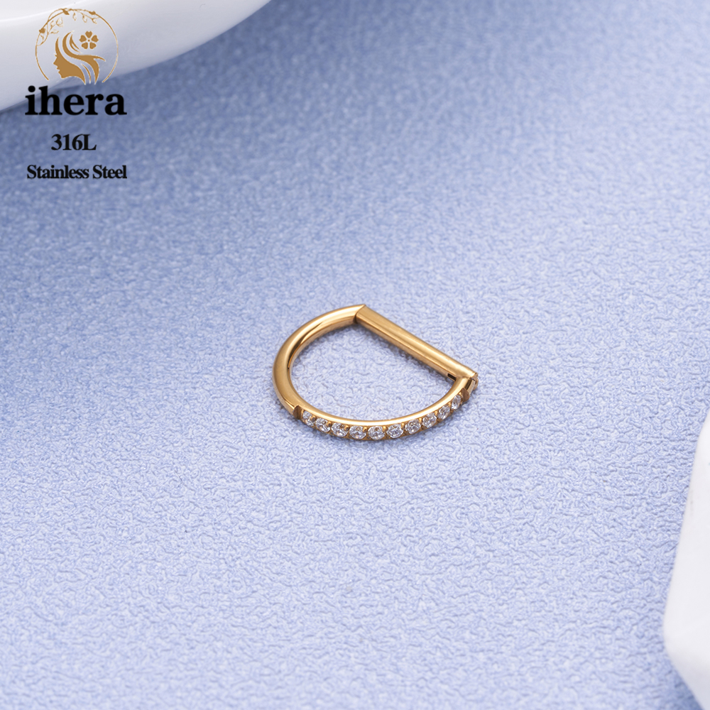 1/10 pièces 316L acier inoxydable D forme nez anneau boucles d'oreilles 16G CZ pavé demi-anneau oreille Cartilage Tragus Helix conque Piercing bijoux: Black / Couleur jaune clair
