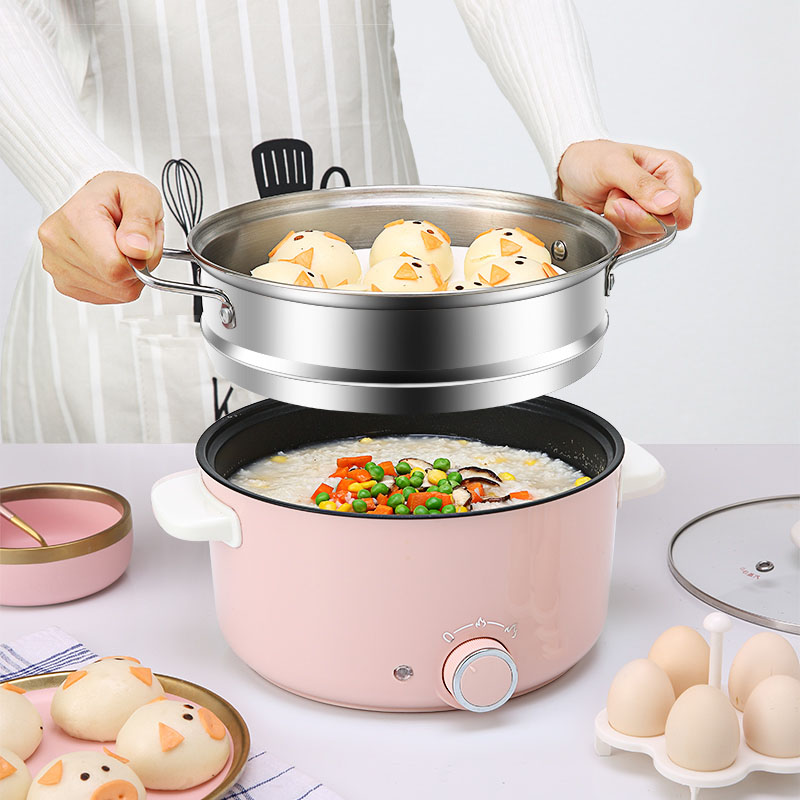 Household Pink Student Multi-purpose Electric cooker 3L Capacity Electric pot support Fried Steak Fish Hotpot Multi Cooker