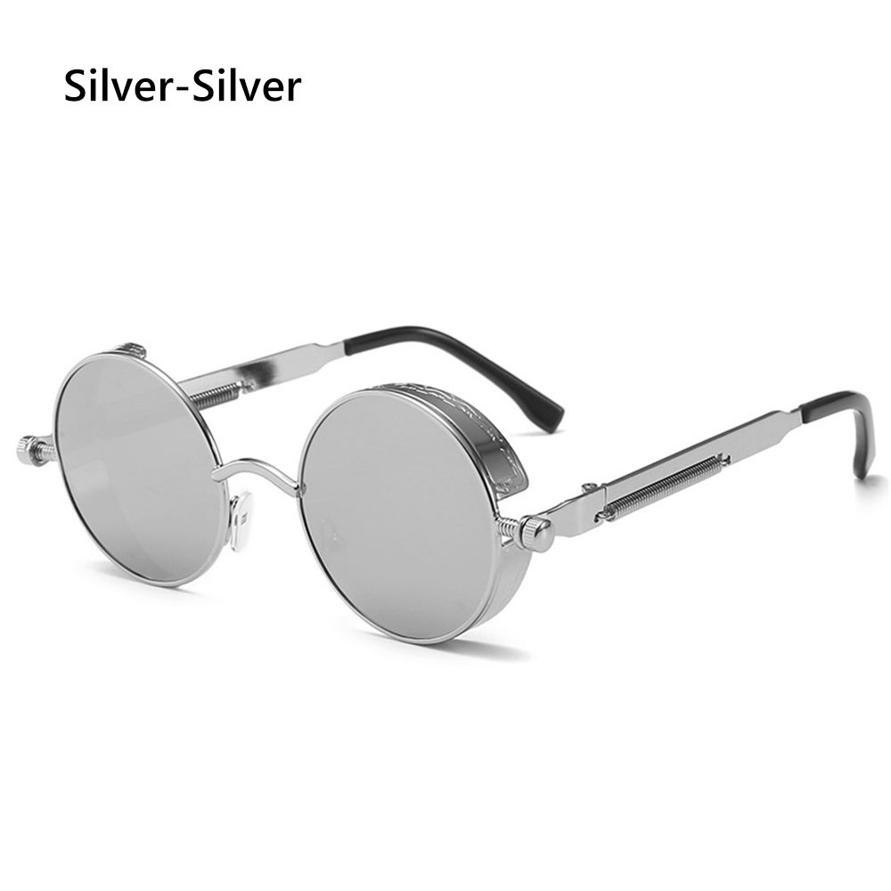 Steampunk Frauen Männer Runde Sonnenbrille Metallrahmen Brillen UV400 Schutz gotisch Jahrgang-Party Zubehör: Silber--Silber-