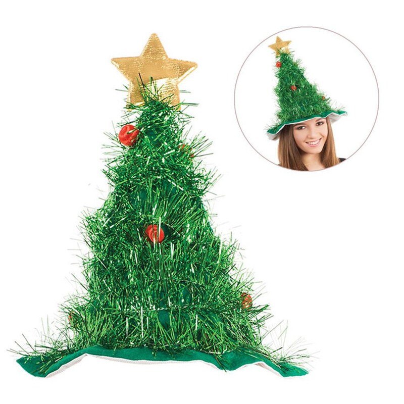 Tinsel juletræ hat  on 1pc pandebånd julefars julefest julemand fancy dress kostume hat dekorationer hovedbeklædning: Grøn