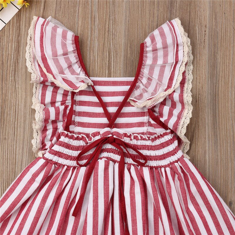 Fairy Kids Girls Clothes Dress Strap Ruffle Sleeveless Strip Dress Lolita Style Sunmmer Sundress Clothes Children Clothing 2-7Y