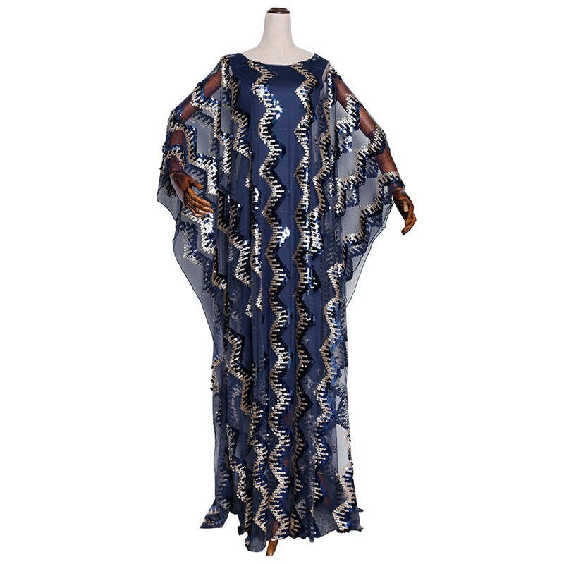 Md abaya dubai kalkun muslimsk hijab kjole kvinder pailletter skinnende kjole arabisk kaftan marokkansk kimono plus størrelse boubou klæder: Blå