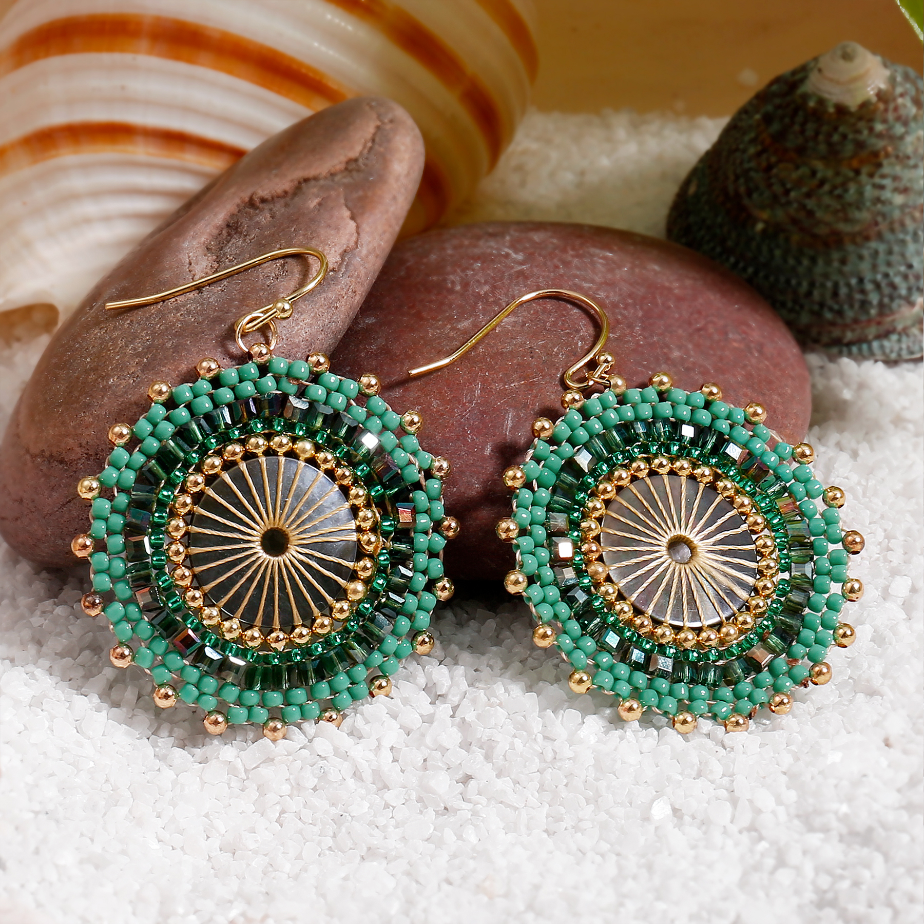 Badu-pendientes colgantes con cuentas redondas de colores para mujer, aretes grandes de cristal hechos a mano con cuentas bohemias, de joyería