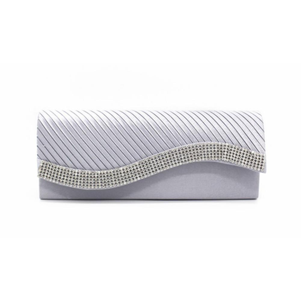 Kvinnor kväll budväska kuvert clutch festväskor lyx band handväska för dam bankett bröllop kedja axel crossbody väska: Silver-