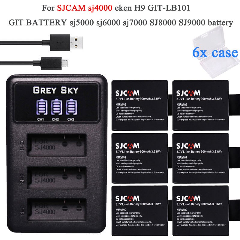 6x batería sj4000 con funda + Paquete de batería sj 4000 para EKEN H9 H9R H8PRO H8R sjcam SJ4000 M10 accesorios de Cámara de Acción: Package 6