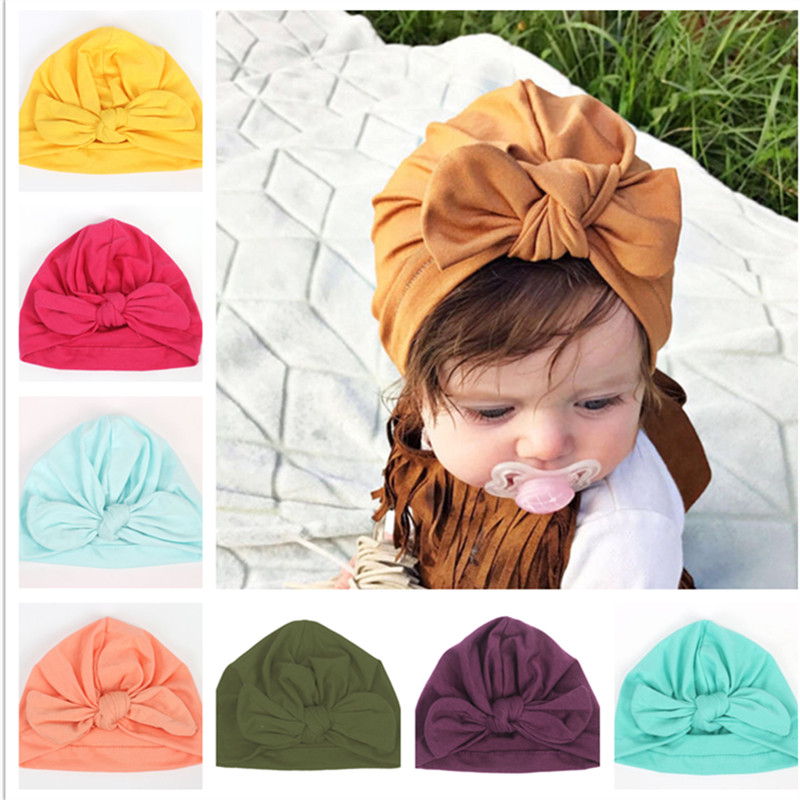 1 pièces Bebe filles garçons doux arcs Turban lapin oreille noeud casquette bonnet chapeau musulman inde chapeau bohème bowknot turbans Cap