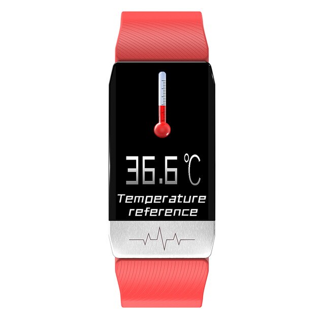 Nyeste kropstemperatur og ekg-skærm erhverv smart ur  t1 sport fitness tracker til mænd kvinder ur termomete: Rød