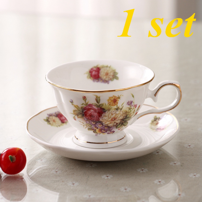 Juego de tazas de té de Taza de Café de Cerámica chino de con de flor, juego de tazas de té elegantes y platillo, juego de cuchara, el mejor: Red