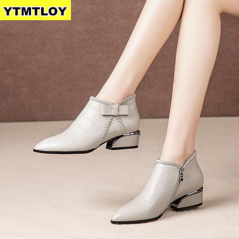 Plus Größe 42 Stiefeletten Frauen Plattform Spitze hoch Schnalle Schuhe Starke Ferse Kurzen Stiefel Damen lässig Schuhe Botas Mujer hohe Stiefel: Beige / 37