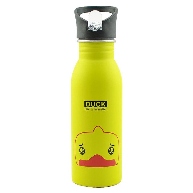 Draagbare Roestvrij Staal Leuke Patroon Animal Cup Buitensporten Fles Reizen Camping Koud Water Fles Kids Water Fles Y1: Geel