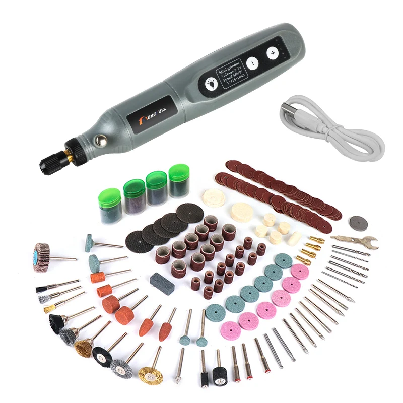 Stylo de gravure sans fil USB, Mini perceuse sans fil Rechargeable, outil rotatif de vitesse, ensemble d'accessoires de meulage Dremel: Bleu