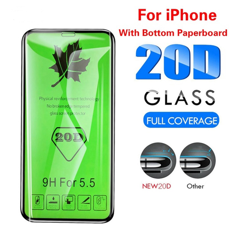 20D borde curvo cubierta completa de vidrio Protector para iphone 7 8 6 6S Plus Protector de pantalla templado para iphone X XR XS Max película de vidrio