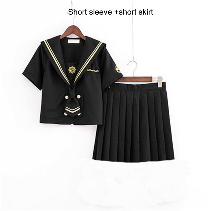 Girls Japanese School Sailor Uniform Long Short Sleeve Classic Navy Sailor School Uniforms High School Outfit Suit U013: Sets 04 / XXL