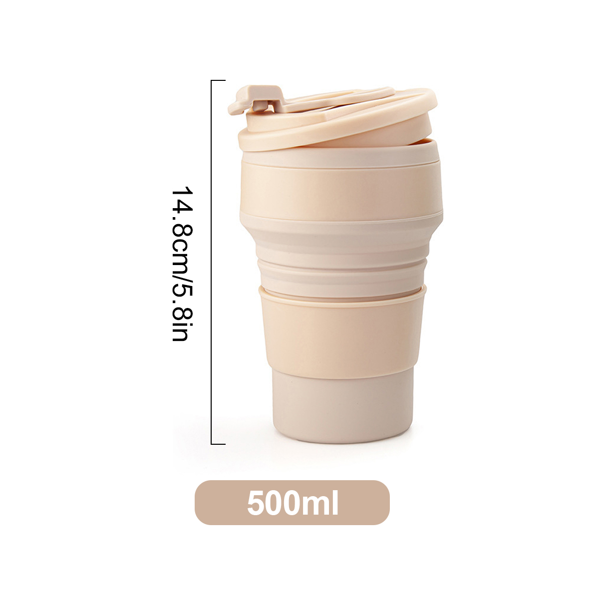 Leeseph sammenklappelig rejsekop, bærbar silikone drikkekrus med låg til vand, kaffe, drikkevarer til vandreture og picnic (350/500ml): Klar