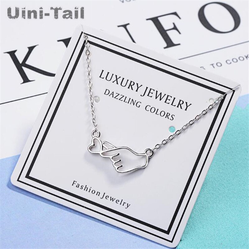 Uini-Tail 925 sterling silver heart necklace Korean cute girl hand-shaped love pendant small fresh jewelry GN678