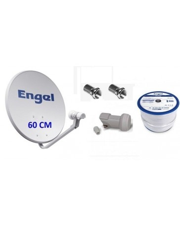 Kit antena parabólica Engel 60 cm + LNB + 20 mts cable coaxial + conectores F