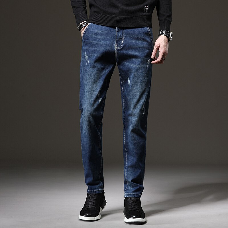Markowe dżinsy dla mężczyzn jesienno-zimowa regularne proste długie spodnie Casual Fashion Mid czarne dżinsy Hommes Jeans Man Big Size 36 38: Blue / 31