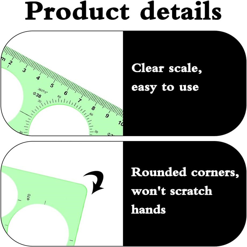 Rectangular circular hole ruler template plastic ruler Quilting tool Geometric template Drawing set for learning office