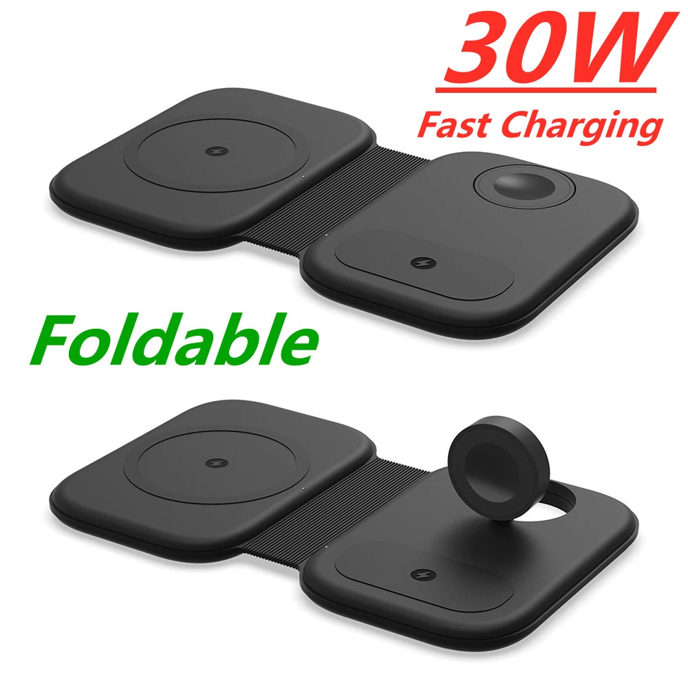 Cargador inalámbrico magnético plegable 3 en 1, cargador rápido Qi de 30W para iPhone 13, 11, 12, X Max, Apple Watch 7, 6, AirPods